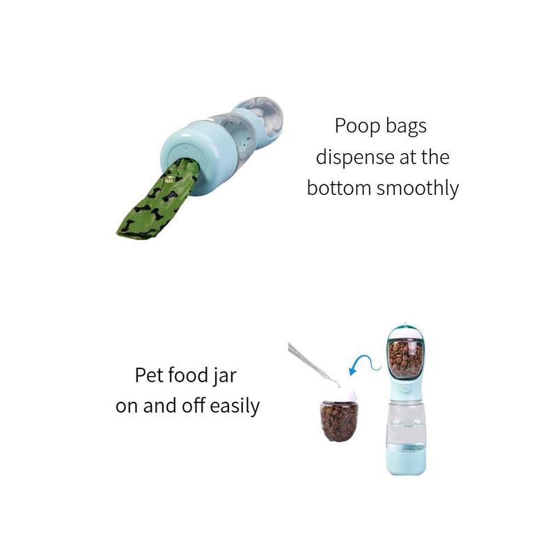 Outdoors Adventures Made Easy With The 3-In-1 Portable Water & Food Bottle with Poop Bag Holder - Includes Free 15Ct Dog Poop Bags