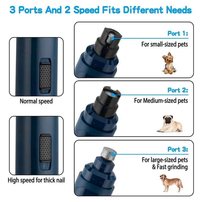 Professional Electric Dog Nail Grinder - 2 Speed Pet Trimmer for Dogs & Cats with Charging Cable