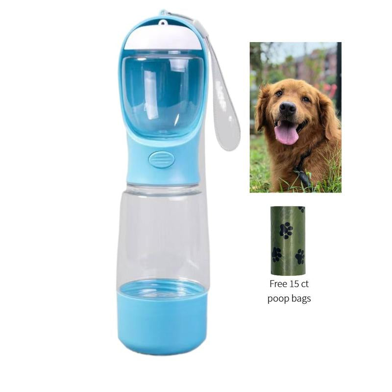 Outdoors Adventures Made Easy With The 3-In-1 Portable Water & Food Bottle with Poop Bag Holder - Includes Free 15Ct Dog Poop Bags