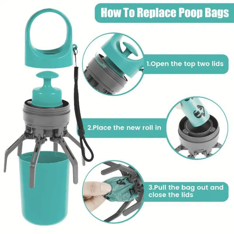 Ultimate Portable Pet Poop Scooper with Built-In Waste Bag Dispenser - Convenient and Eco-Friendly Dog Waste Solution