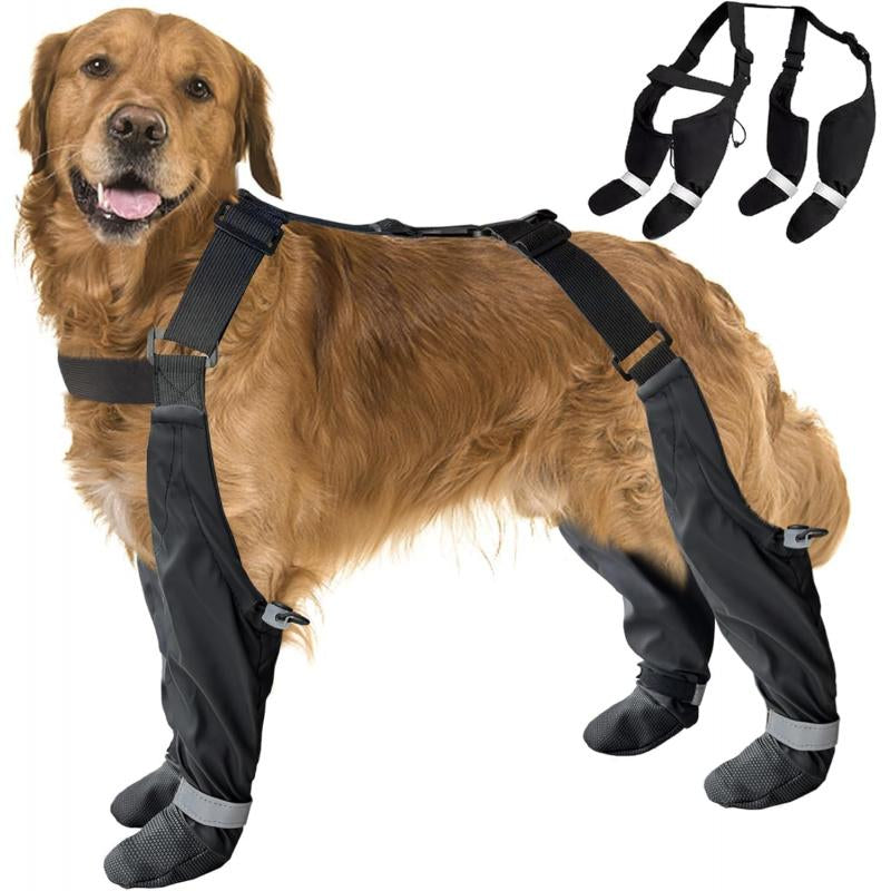 Ultimate Dog Harness Boots - Waterproof Winter Snow Pants with Reflective Non-Slip Paw Protectors for Large Dogs