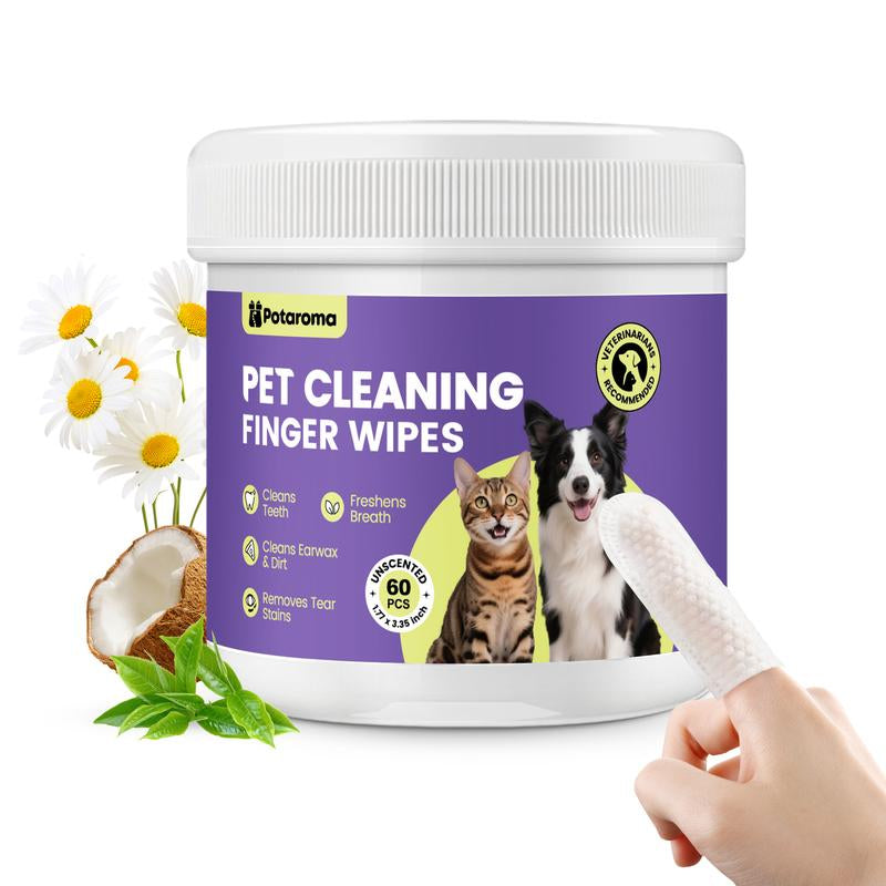 Pet Cleaning Wipes for Dogs and Cats – No-Rinse Finger Wipes Kit Soft & Disposable – 60 Count