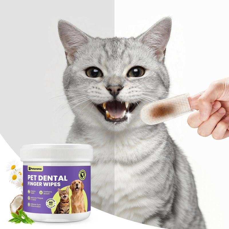 Pet Cleaning Wipes for Dogs and Cats – No-Rinse Finger Wipes Kit Soft & Disposable – 60 Count